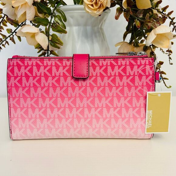 Michael Kors Wallet Jet Set Large Ombré Signature Logo Wristlet dragonfruit - Picture 2 of 4
